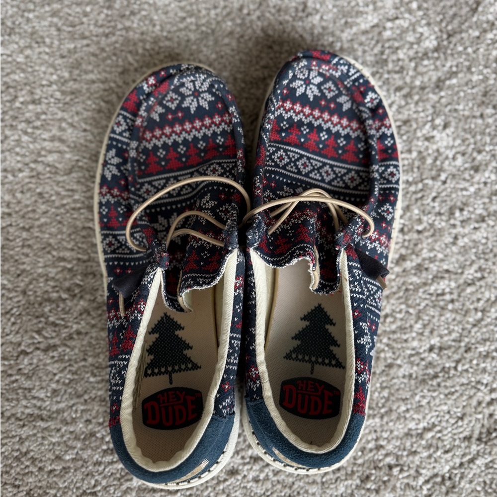 Hey Dude Holiday Pattern Shoes - Red and Blue